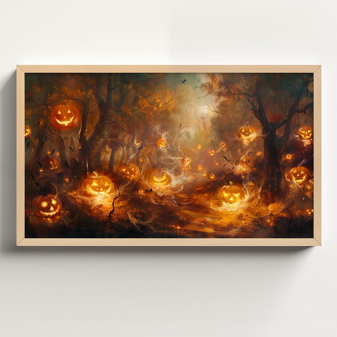 Haunted Forest Path Glowing With Dozens of Jack O Lanterns Poster