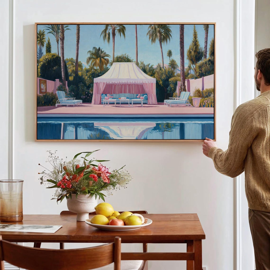 Palm Springs Pink Poolside Cabana Palm Trees Summer Resort Art Poster - Image 4