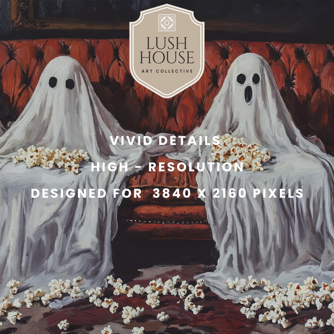 Vintage Halloween Popcorn Ghost Oil Painting, Art Print - Image 3