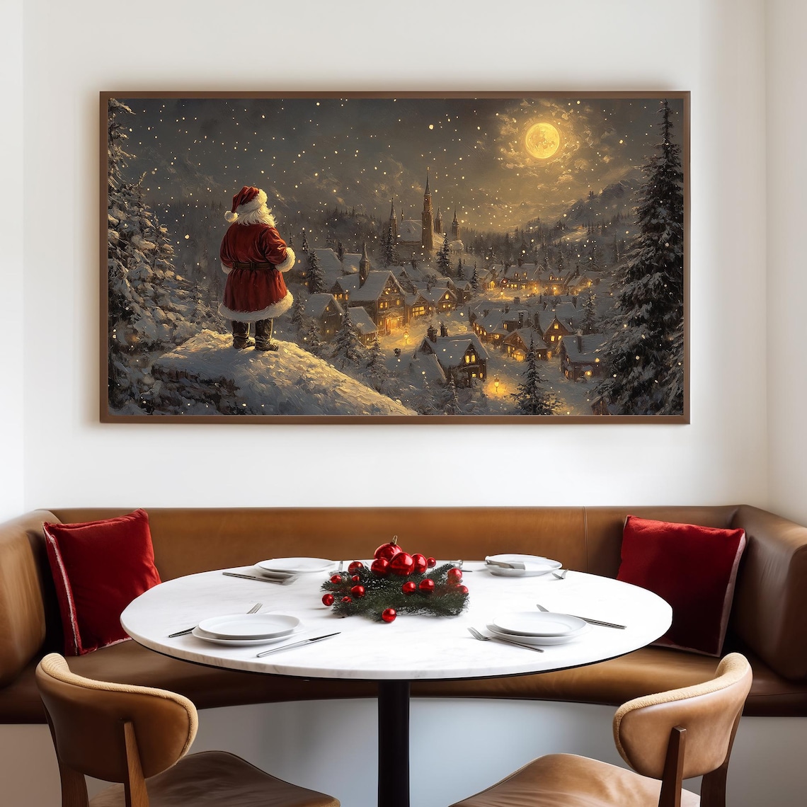 Vintage Santa Frame Art Print, Winter Village Night - Image 4