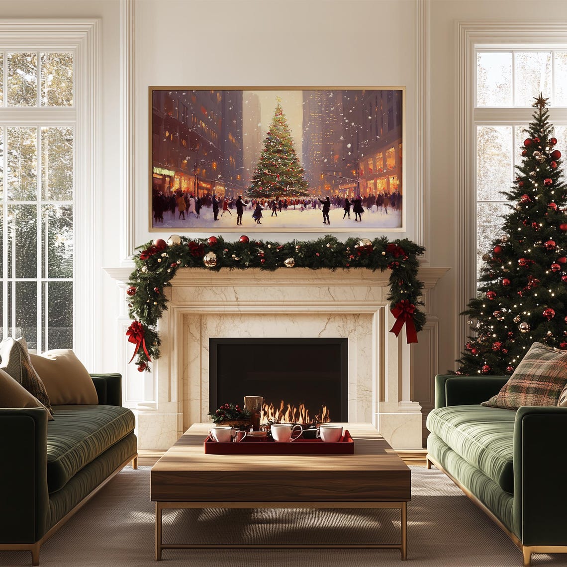 Metropolitan Christmas Tree Crowd Snowy Night Holiday Art Poster - Image 5