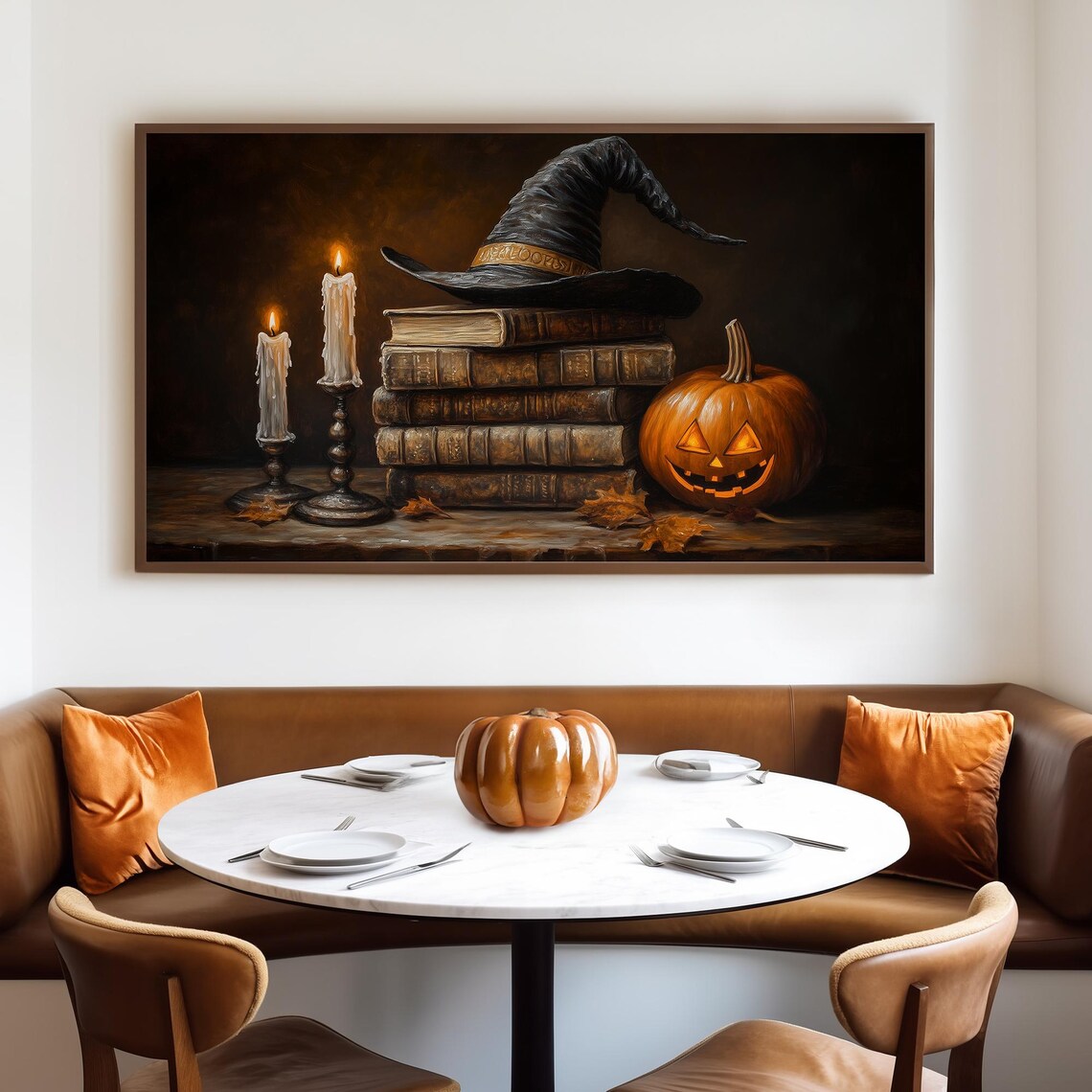 Witch Hat on a Stack of Spell Books with Jack O Lantern Halloween Poster - Image 4