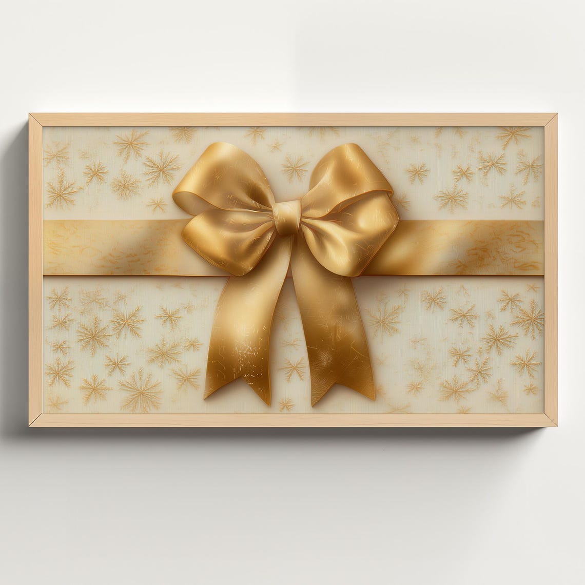 Cream Gift Box With Golden Bow Elegant Christmas Gift Art Poster