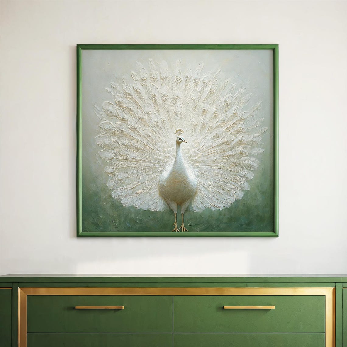 White Peacock With Fanned Tail 3D Textured Oil Painting Style Poster - Image 5