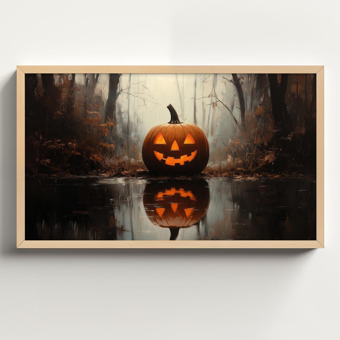 Jack O Lantern Halloween Frame Tv Art Haunted Spooky Forest With Pumpkins Decor Moody Woods Landscape Wallpaper Tv911