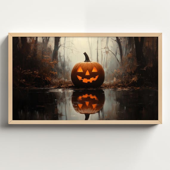 Jack O Lantern Halloween Frame Tv Art Haunted Spooky Forest With Pumpkins Decor Moody Woods Landscape Wallpaper Tv911