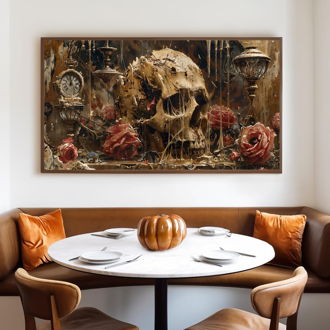 Cracked Skull with Red Roses and Dripping Candles Dark Academia Poster - Image 4
