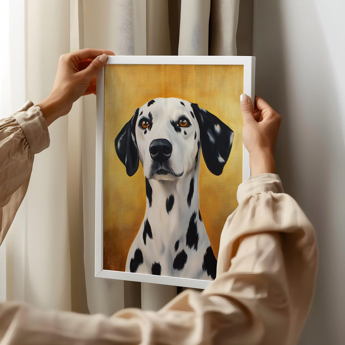 Dalmatian Dog Portrait on a Gold Background Vintage Style Art Print - Image 3