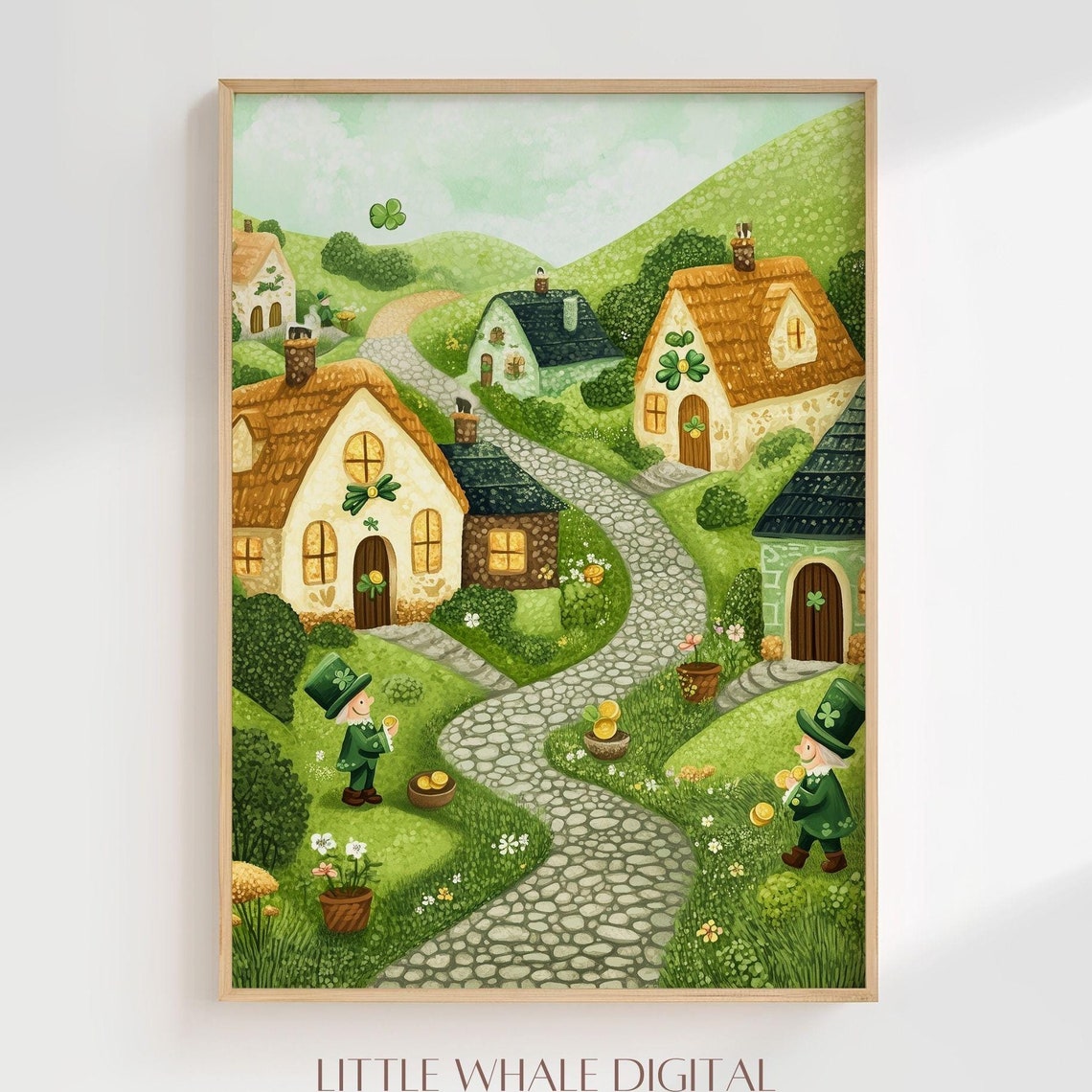 Cute St Patricks Village Wall Art St Patricks Day Green Print Spring St Patricks Art Home Decor Instant