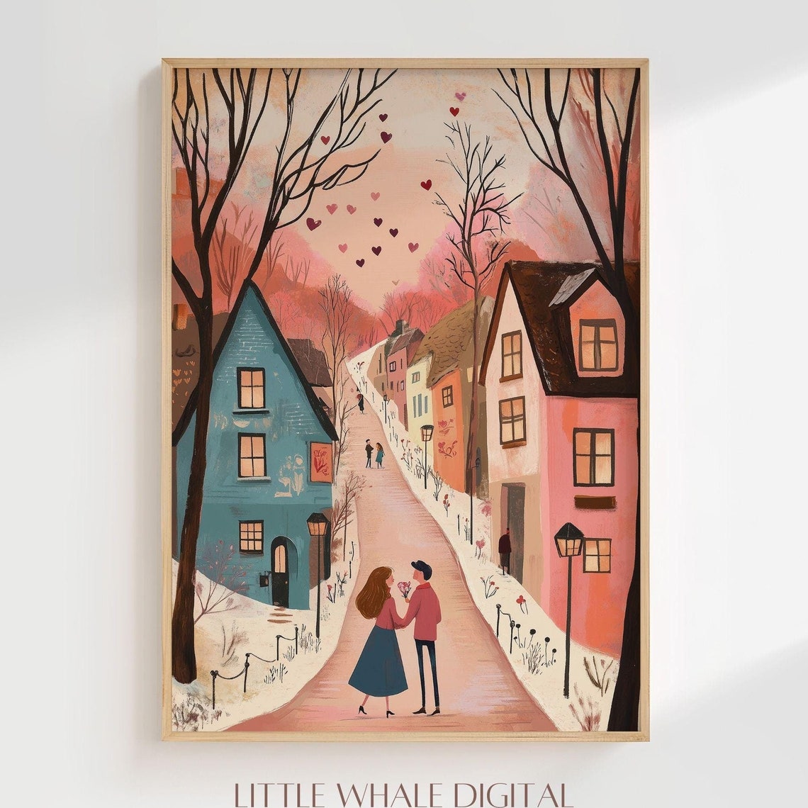 Romantic Kiss On A Snowy Street With Hearts Valentine Poster - Image 3