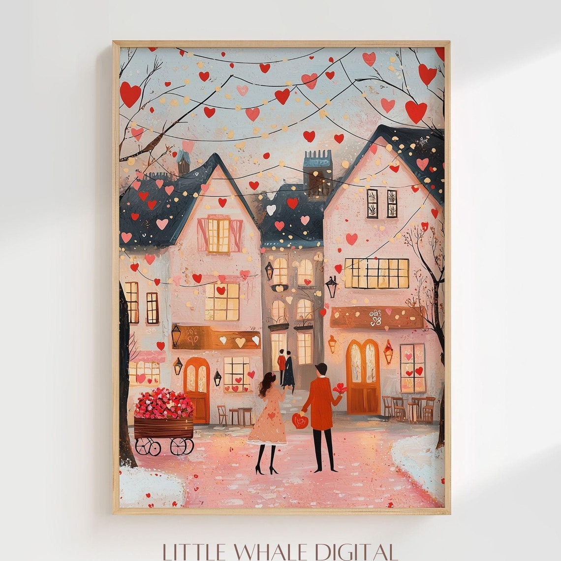 Romantic Couple Holding Hands Valentines Town Heart Decor Poster - Image 3