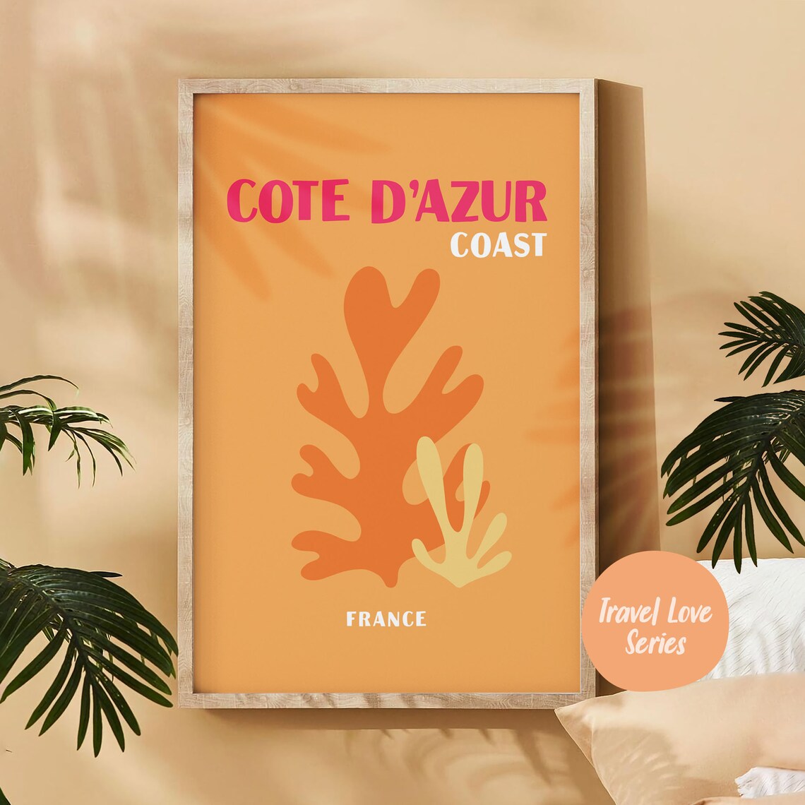 Cote d'Azur Coast France Coral Reef Orange Coastal Travel Art Poster - Image 5
