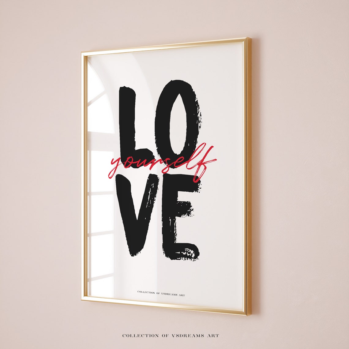 Love Yourself Black Brush Letters Red Script Affirmation Quote Poster