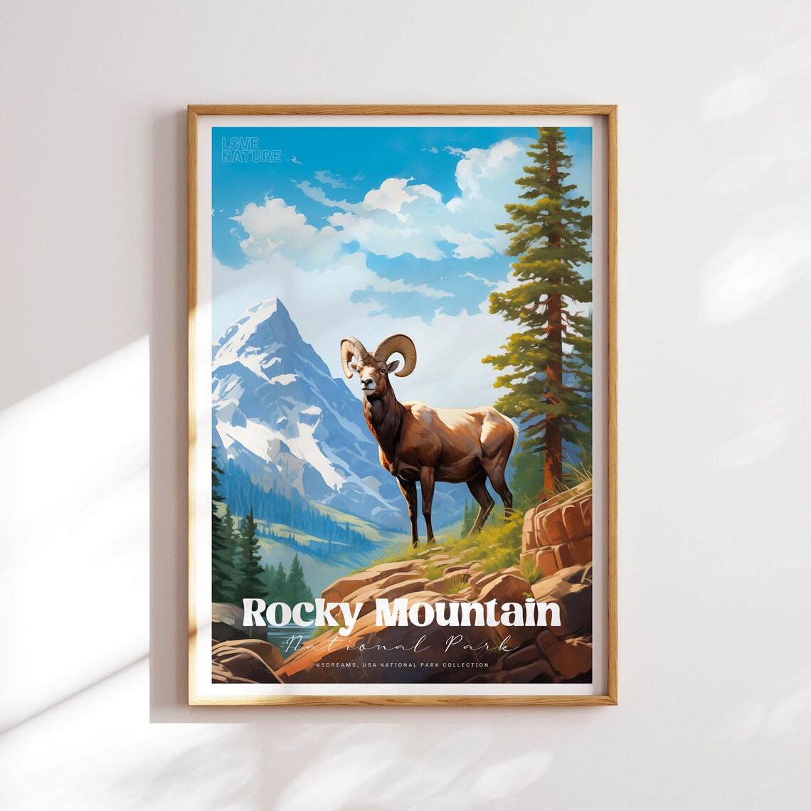 Rocky Mountain National Park Bighorn Sheep Vintage Travel Poster