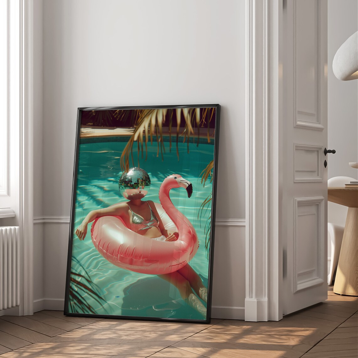 Retro Disco Ball Pool Poster, Flamingo Wall Art - Image 4