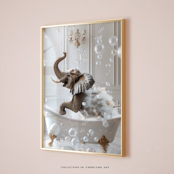 Baby Elephant Bubble Bath Colorful Whimsical Bathroom Poster