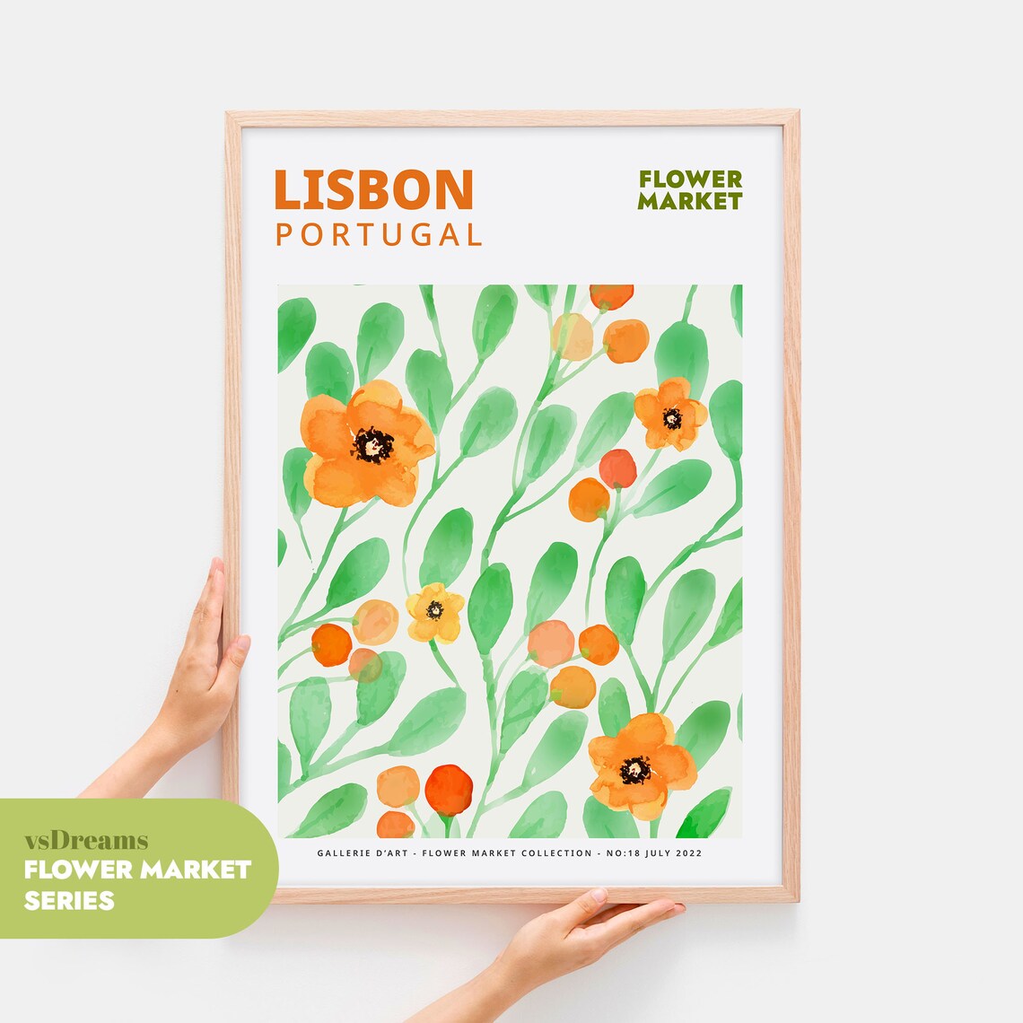 Lisbon Flower Market Orange Poppy Watercolor Botanical Poster