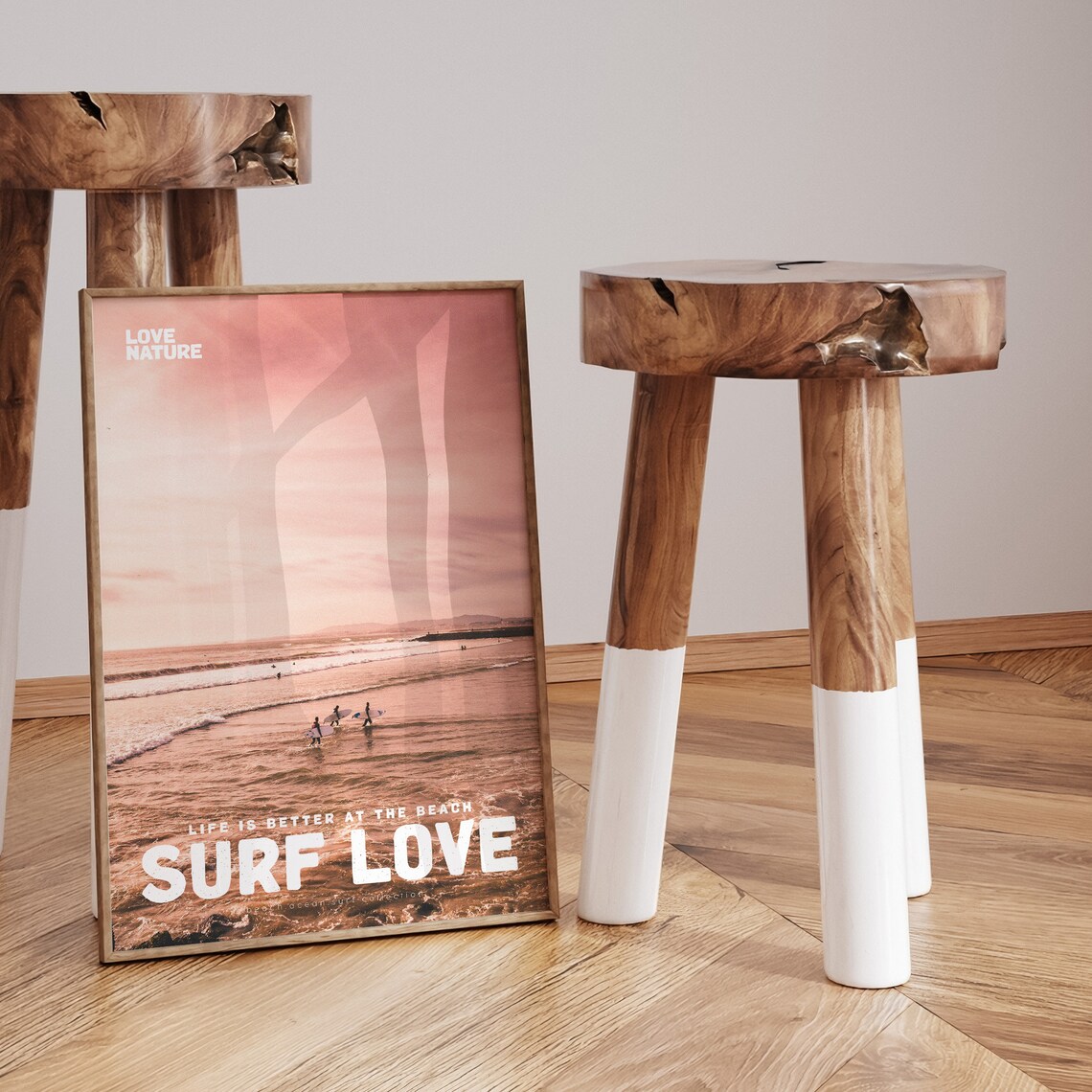 Surf Love Pink Sunset Ocean Surfers In Water Beach Photo Poster - Image 3