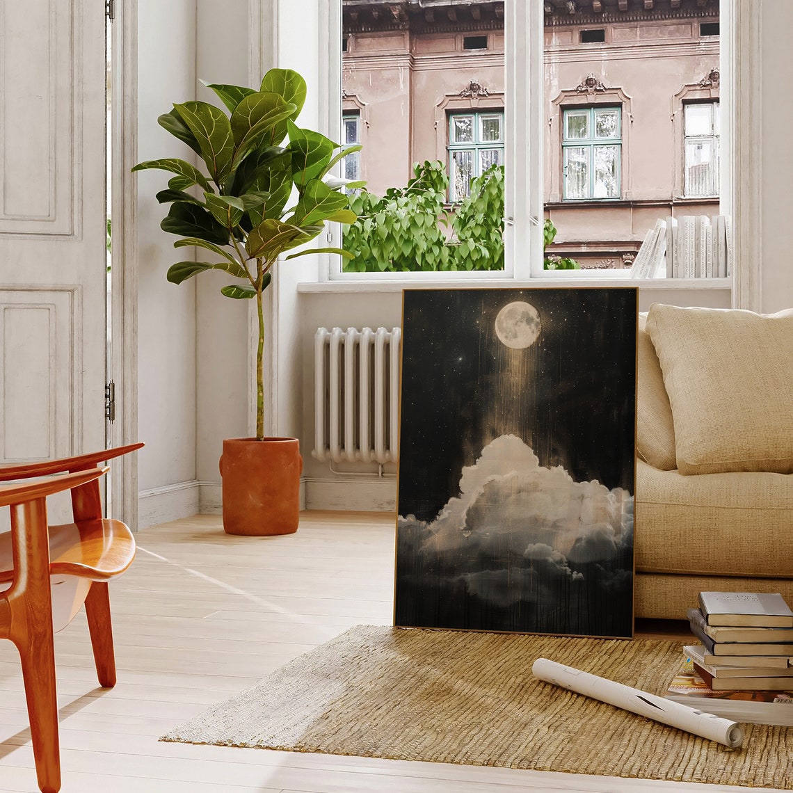 Gothic Full Moon Starry Night Sky Cloud Dark Mystic Art Poster - Image 4