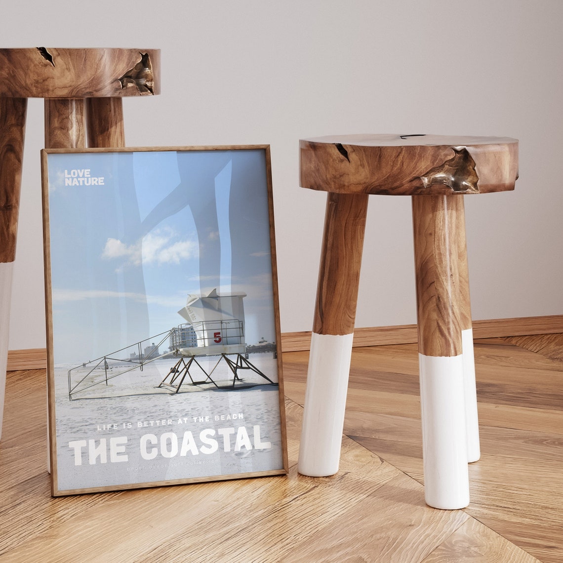 The Coastal Lifeguard Tower Pale Beach Calm Sea Ocean Photo Poster - Image 3