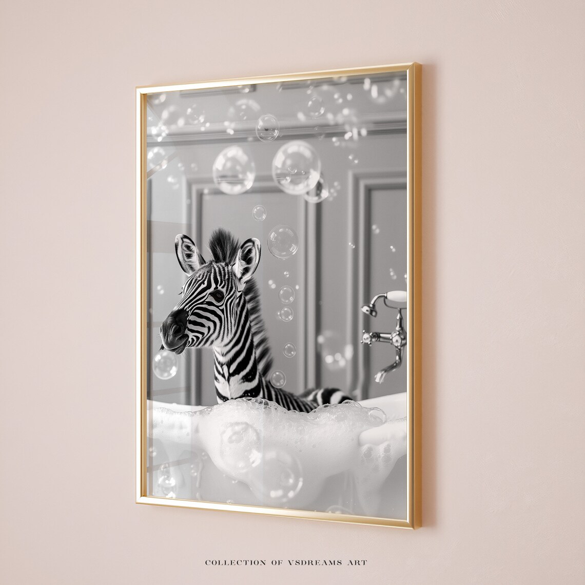 Funny Zebra In A Bathtub With Bubbles Black And White Animal Photo Poster