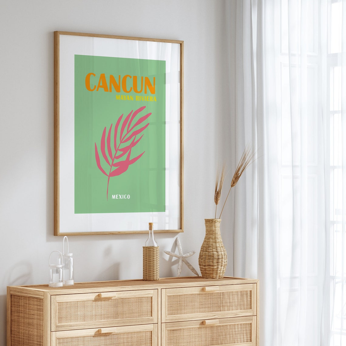 Cancun Mayan Riviera Mexico Pink Palm Leaf Tropical Travel Art Poster - Image 5
