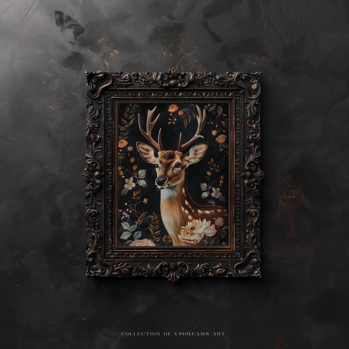 Deer Stag Dark Floral Botanical Gothic Cottagecore Painting Poster - Image 5