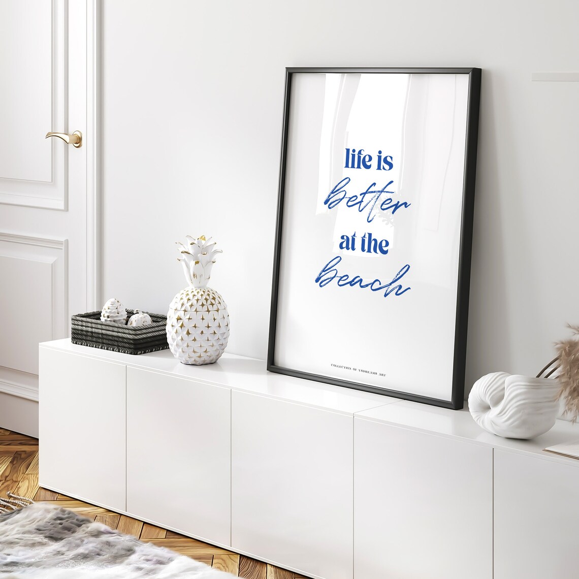 Life Is Better At The Beach Blue Script Coastal Quote Minimalist Poster - Image 4