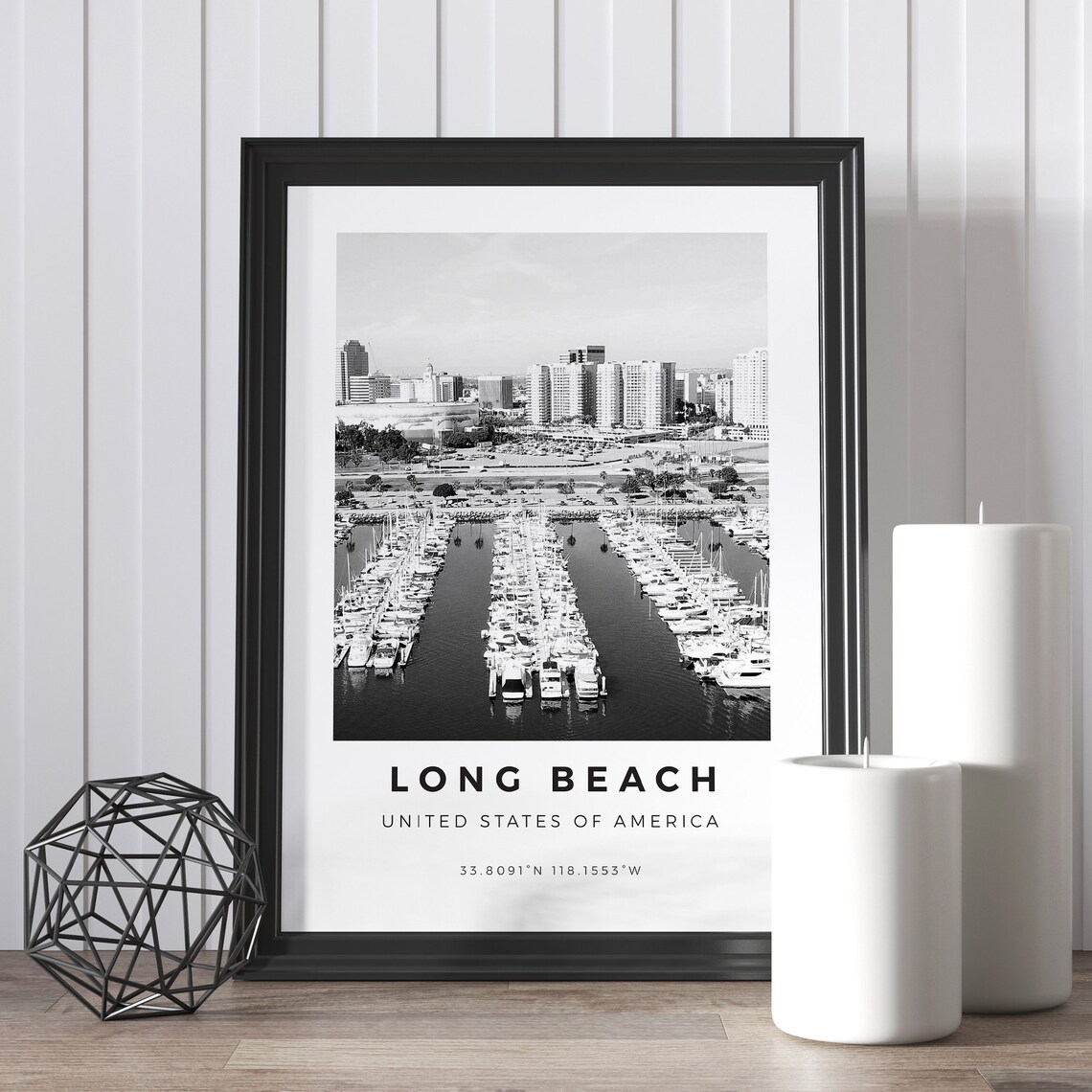 Long Beach Black And White Travel Poster Print - Image 5