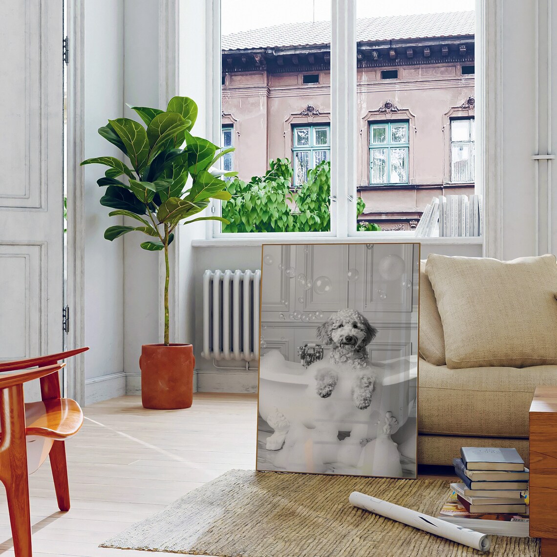 Goldendoodle in the Bath Funny Bathroom Poster - Image 4
