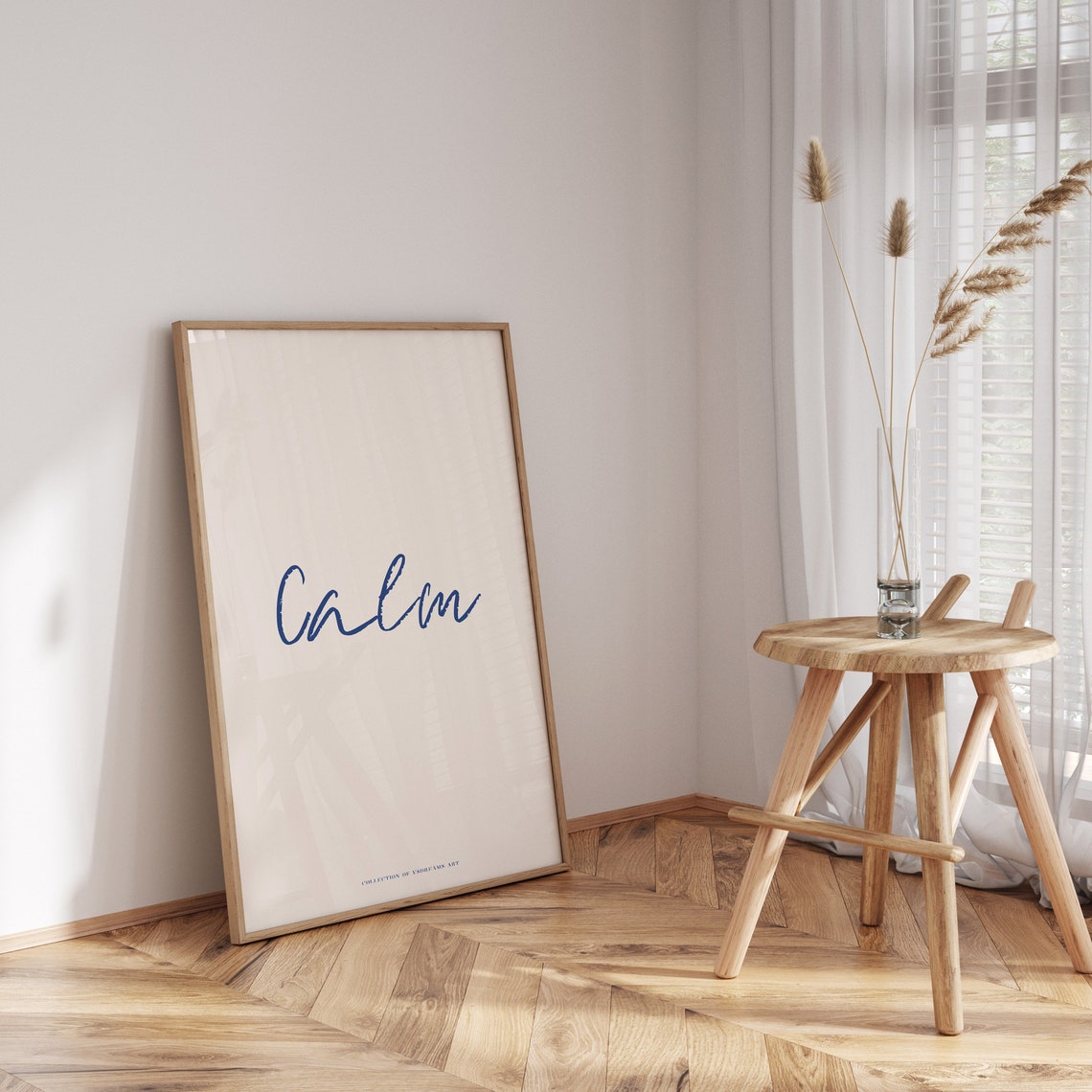 Calm Blue Brush Script Cream Minimalist Soothing Word Wall Art - Image 3