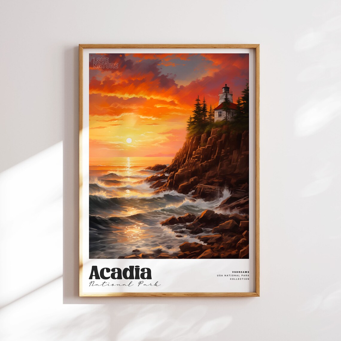 Acadia National Park Lighthouse Sunset Coast Ocean Love Nature Poster