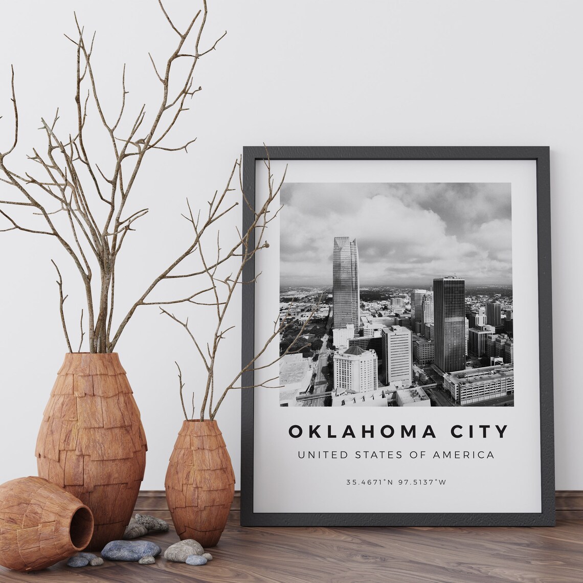 Oklahoma City United States Black and White Skyline Photo Art Poster