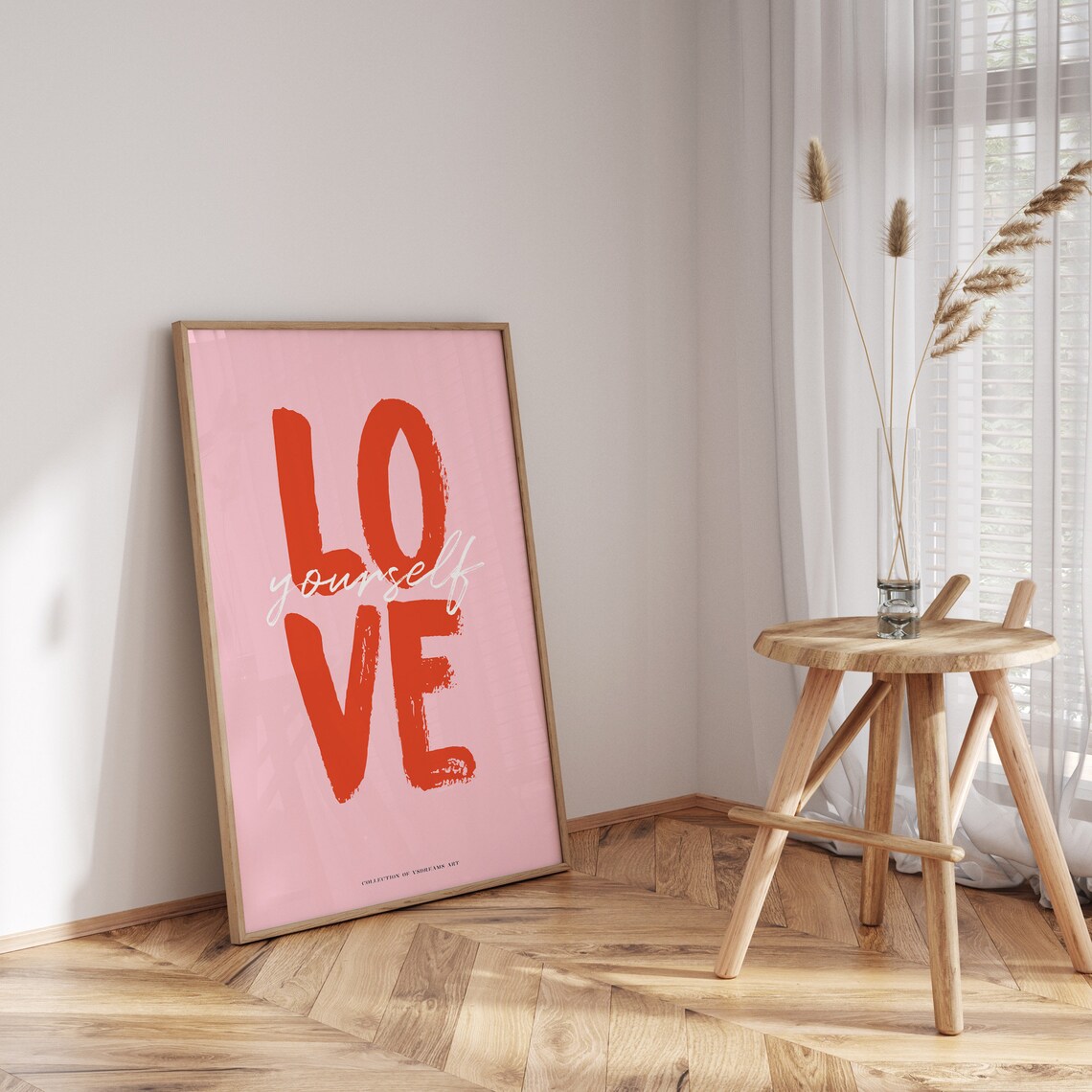 Love Yourself Bold Red Brush Lettering Pink Minimalist Affirmation Poster - Image 3