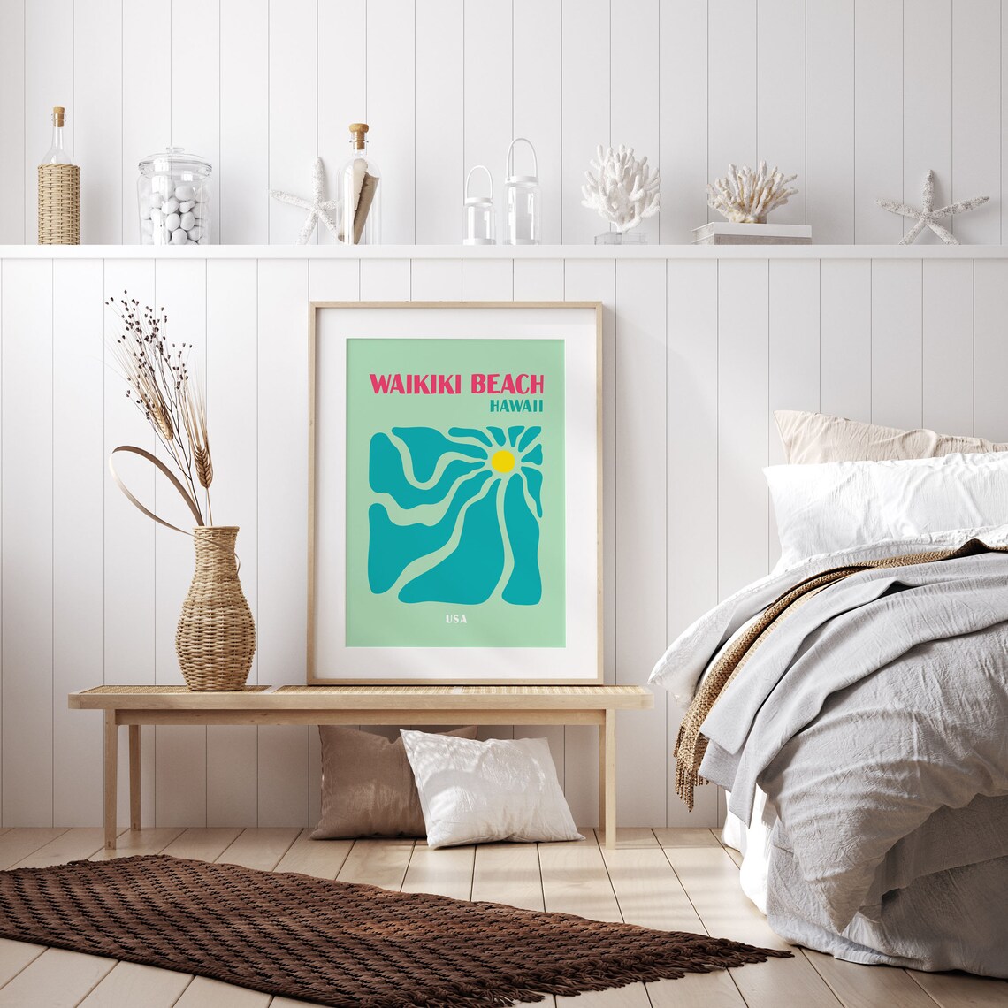 Waikiki Beach Travel Poster, Retro Hawaii Ocean Print - Image 2
