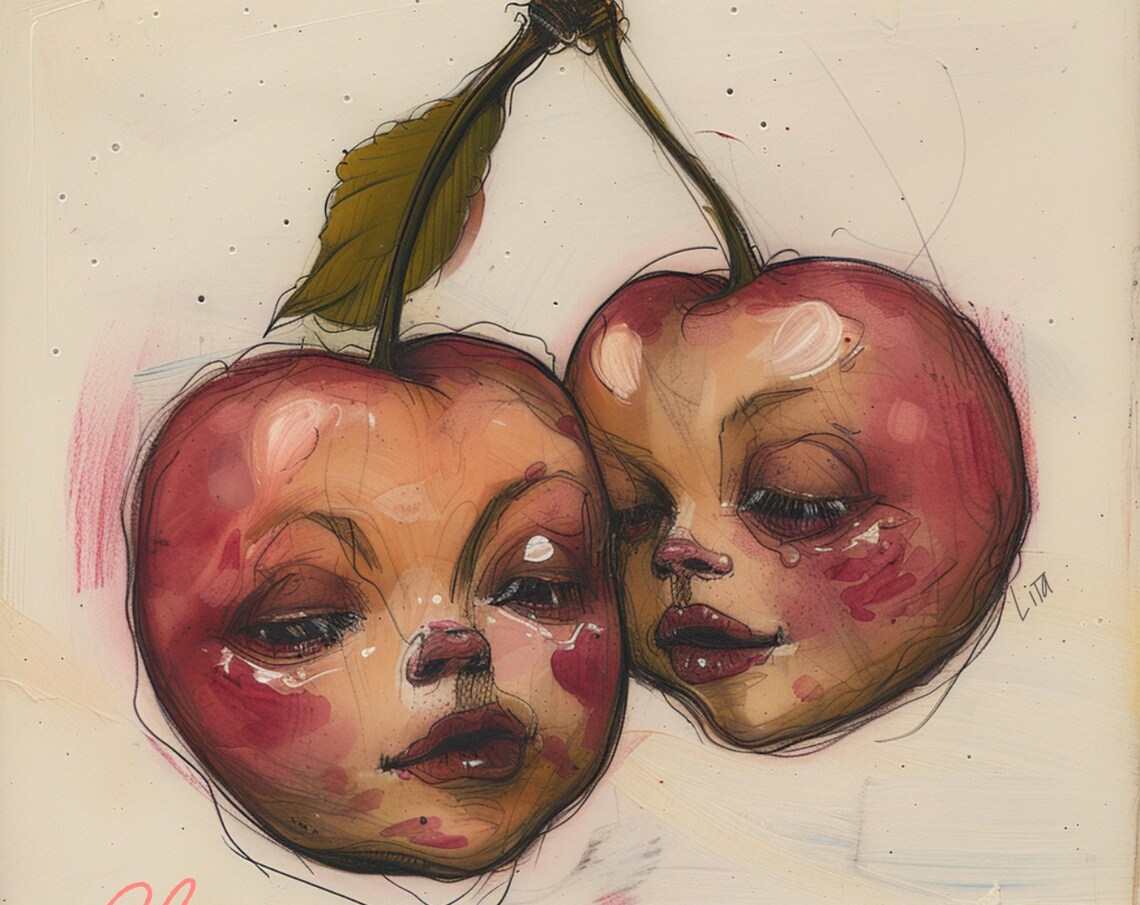 Cheri Amor Cherry Surreal Art Print, Pop Low Brow