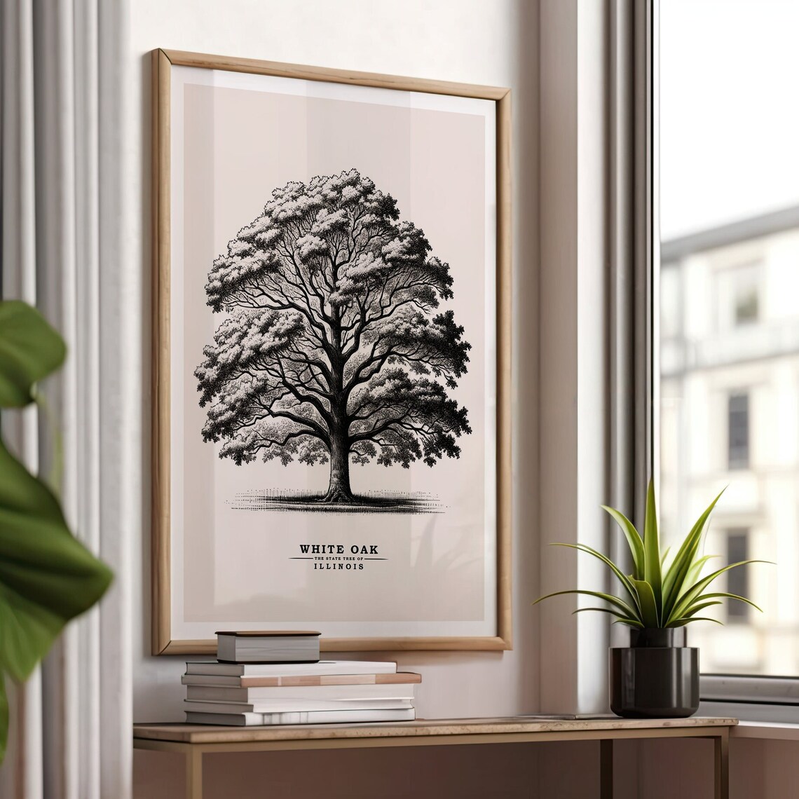 Illinois White Oak Vintage Sketch Tree Poster