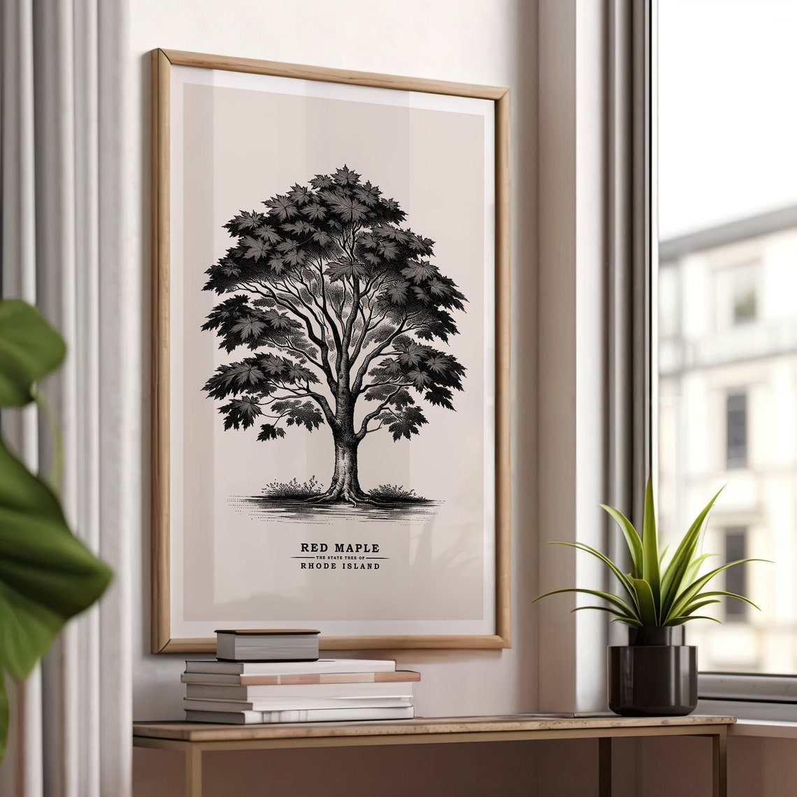 Red Maple Rhode Island State Tree Vintage Botanical Sketch Poster