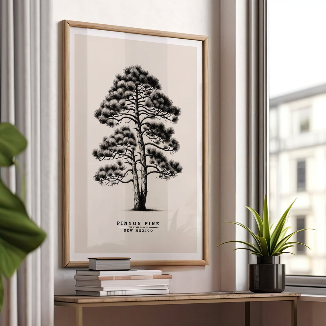 New Mexico State Tree Pinyon Pine Vintage Sketch Tree Poster Tree Print Botanical Art Nature Ink Drawing Gift