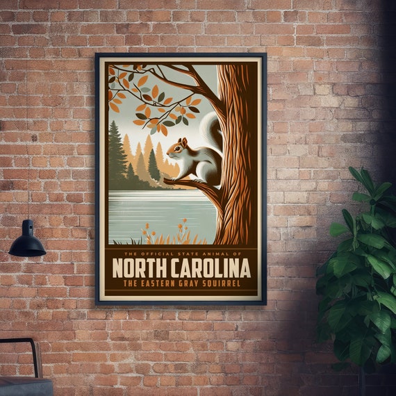 North Carolina State Animal Vintage Prints Eastern Gray Squirrel Print At Home Wall Art Nature Gift Poster