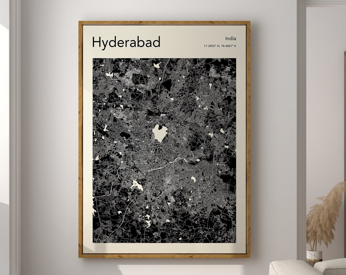 Hyderabad India Monochrome City Map Minimalist Urban Art Poster