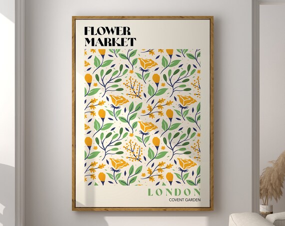 London Flower Market Print Flower Market Poster Yellow Floral Art Poster Retro Flower Market Covent Garden Flower Market Print F167