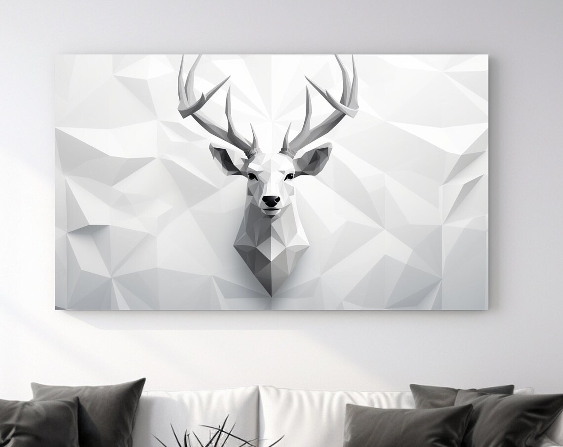 White Deer Abstract Wall Art Print, Luxury Design