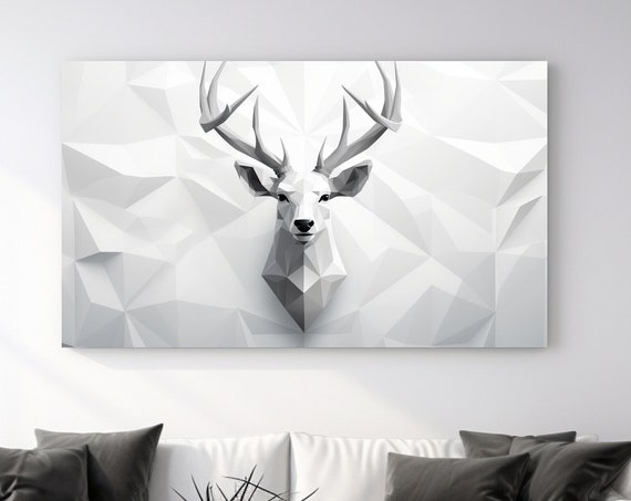 White Deer Abstract Wall Art Print, Luxury Design