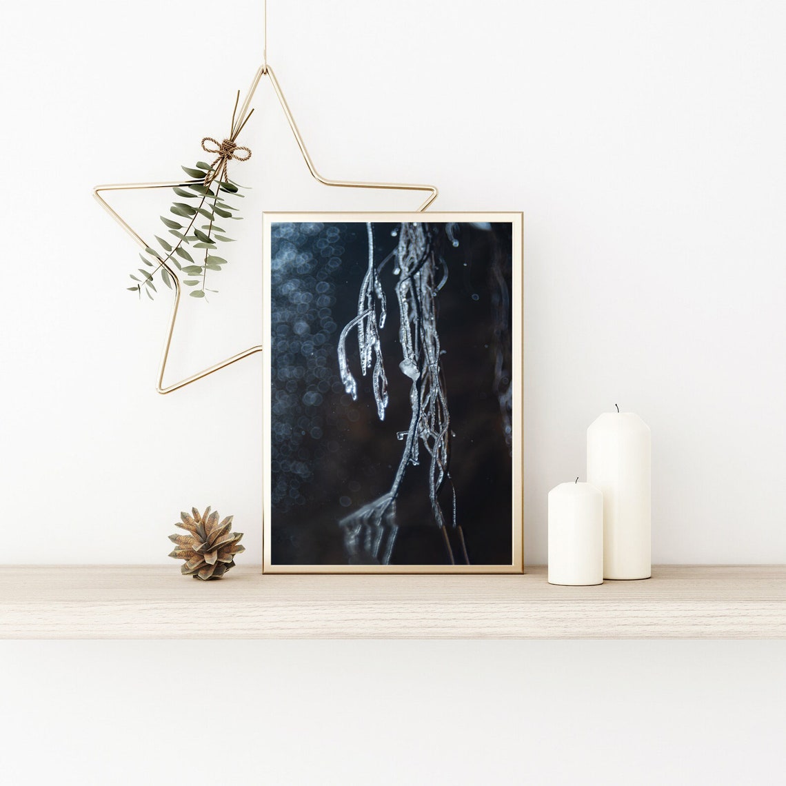 Frozen Icicle Branches Night Macro Winter Nature Photo Poster - Image 2