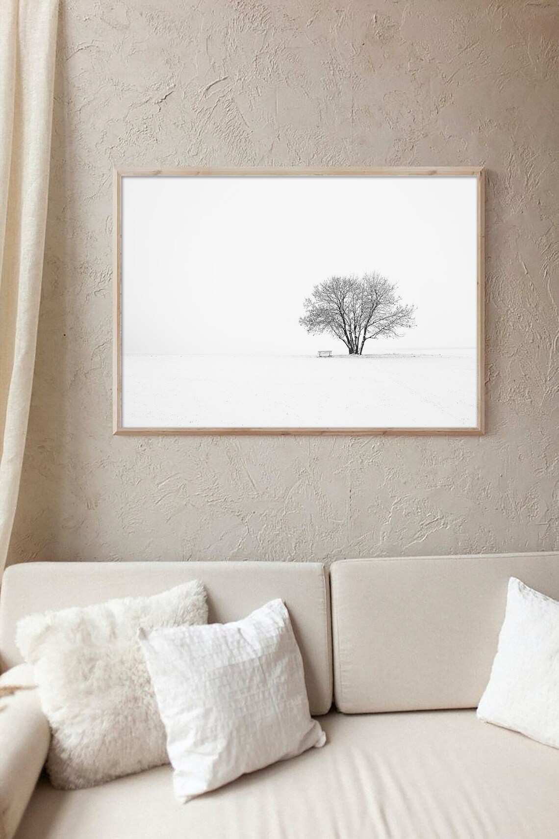 Lone Bare Tree In Vast Snowy Field Minimalist Winter Photo Poster - Image 2