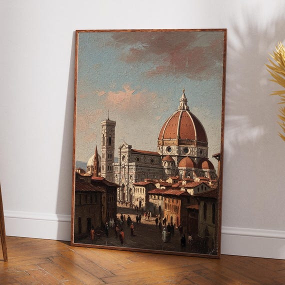 Florence Duomo Cathedral Vintage Matte Oil Painting Print Art Nostalgic Italy Themed Travel Poster Home Office Decor