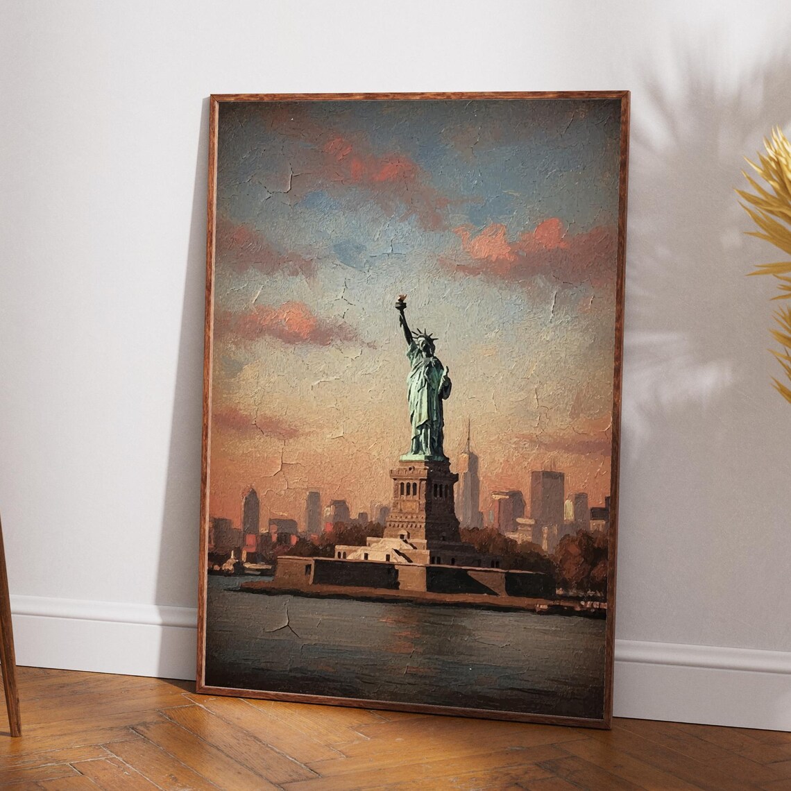 Statue of Liberty New York Vintage Crackle Oil Painting Style Art Poster