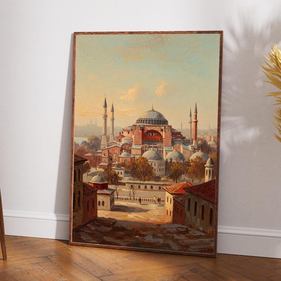 Vintage Matte Istanbul Hagia Sophia Oil Painting Print Art Nostalgic Trkiye Themed Travel Poster Home Office Decor