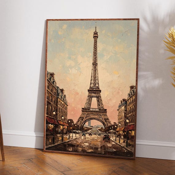 Vintage Matte Eiffel Tower Oil Painting Style Print Art Nostalgic Paris Themed Travel Poster Home Office Decor
